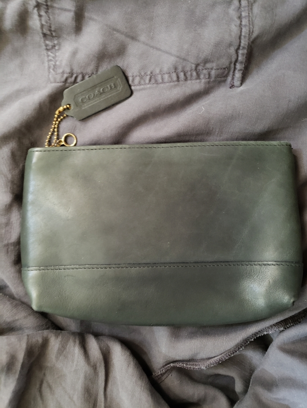 Vintage Coach Cosmetic Case Large 7172 Navy Looks Green Leather Pouch Make Up